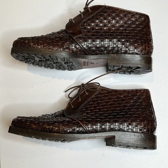 Cole Haan Womens Ankle Boots Booties Brown Leather Woven‎ Lace Up Italy 5.5 - Picture 3 of 5